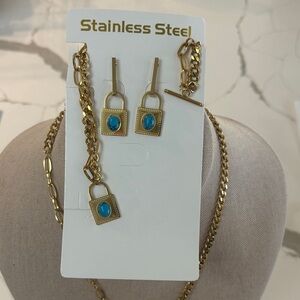 105 Gold and Blue Stainless Steel Earrings